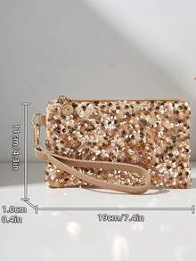 1pc Sequin Glitter Long Wristlet Clutch Wallet, Butterfly Decor Zipper Style, Evening Party Date Handbag, Ideal Gift For Women - Multicolor - View 9
