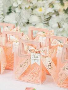10pcs/1pc Transparent Reusable Gift Bags With Handles And Ribbons, Plastic Candy Snack Tote Bags, Suitable For Christmas, Weddings, Birthdays, Celebrations, Camping And Parties - Multicolor - View 7
