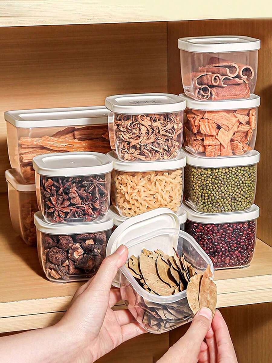 Set Wadah Bumbu Kedap Udara yang Dapat Ditumpuk dengan Tutup - Bahan PP, Kotak Penyimpanan Makanan, Kotak Bumbu yang Dapat Dilepas, Cocok untuk Rempah-rempah, Bumbu, Serbaguna, Penyimpanan Makanan untuk Pengorganisasian Dapur