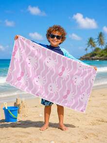 1pc Cartoon Pink Octopus Wave Pattern Children's Beach Towel, Super Soft Microfiber Extra Large Beach Blanket, Super Absorbent Bath Towel, Suitable For Travel, Swimming Pool, Diving, Surfing, Yoga, Camping, Available In Multiple Sizes, Beach Accessories - Multicolor - View 9