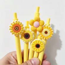 18pcs Sunflower Flower Decor Retractable Ballpoint Pens, Yellow Aesthetic Floral Pattern Writing Pens,Stationery For School Office, Classroom Rewards,Party Favors - Random - View 3