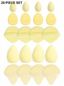 All-In-One Makeup Tool Set, Includes Soft Makeup Sponge, Mini Sponge, Triangle Powder Puff, Cushion Powder Puff And Mini Cushion Powder Puff, Suitable For Foundation, Concealer And Setting Powder, Dual-Use Dry And Wet Makeup Tools, Essential Makeup Accessories For Women's Daily Use - Yellow - View 12