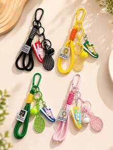 1pc,Sporty Sneaker & Tennis Racket Keychain, Colorful Rope Tassel Bag Charm, Cute Sports-Themed Pendant, Backpack & Handbag Accessory - Multicolor - View 1