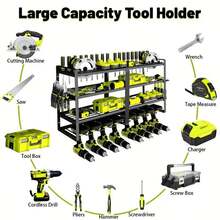 4-Tier 8-Slot Wall-Mounted Power Tool Organizer Garage Tool Rack - Black - View 5