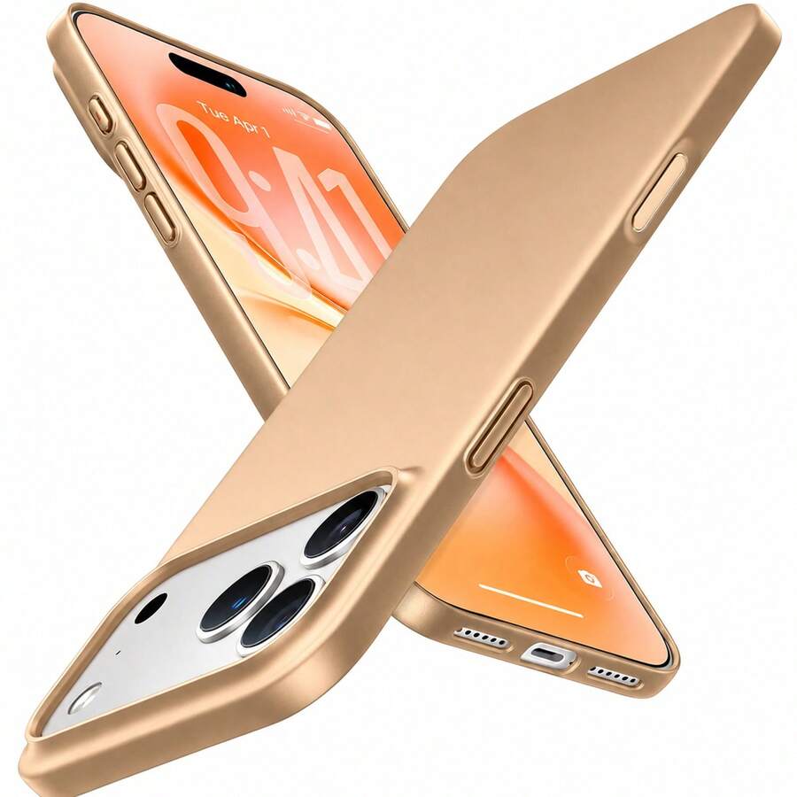 بطانية هاتف PC صلب خفيف الوزن ومقاوم للخدش بتصميم مطفي فائق النحافة متوافق مع iPhone 17 Pro Max و 17 Pro و 17 Air و 18 Pro Max ومتوافق مع سلسلة 7-16 - الذهبي - مشاهدة 1