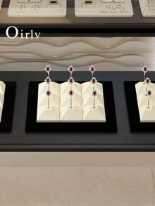 Oirlv Rak Pajangan Perhiasan Mewah, Tempat Penyimpanan Anting dan Cincin, Organizer Perhiasan Meja untuk Pajangan Ritel Butik - Krem - View 3