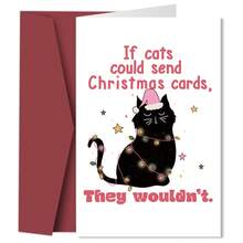 1pc Humorous Black Cat Christmas Card With Envelope, Funny Holiday Greeting Card, Suitable For Cat Lovers, Christmas Greeting Card For Friends And Family - A - View 1