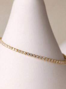 1pc Gold-Plated Cubic Zirconia Tennis Bracelet With Adjustable Drawstring, Versatile Daily Wear Women's Bracelet - Tennis Bracelet - View 8