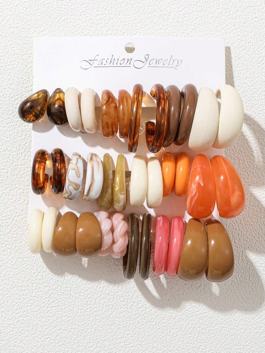 18 Pairs Tortoise Shell Amber Gradient Twisted Acrylic Hoop Earrings ...