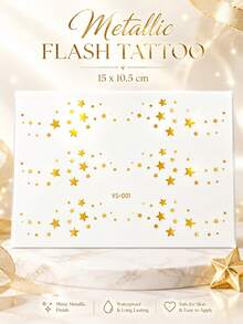 Gold Star Metallic Temporary Tattoos For Women, Shiny Face & Body Star Tattoo Stickers, Waterproof Long-Lasting Gold Foil Body Art For Festivals, Parties, Concerts, Raves, Makeup & Holiday Looks - Multicolor - View 2