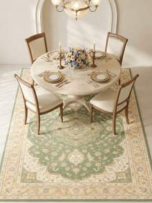1PC Green & Pink Floral Medallion Pattern Traditional Persian Carpet, Elegant French Vintage Style Faux Cashmere Rectangular Area Rug With Multi-Layer Petal Center Medallion And Exquisite Border Details, Machine Washable, Suitable For Living Room/Bedroom/Spring Home Decor, Aesthetic Home Decoration - Multicolor - View 5