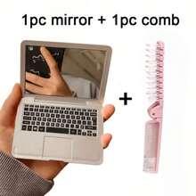 Mini Makeup Mirror & Folding Hairbrush Set, Portable Compact Hand Mirror, Dual-Purpose Foldable Travel Hair Brush Comb, Cute Pocket Size Makeup Kit, Suitable For Handbag, Travel, Daily Touch-Ups, Women's Travel Accessory Gift Set - Multicolor - View 10
