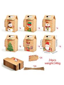 24pcs Christmas Kraft Paper Gift Boxes With Red Ribbon, Small Christmas Paper Gift Boxes, 6/8 Holiday Patterns Available (Santa Claus, Snowman, Gingerbread Man, Reindeer, Bell), Winter Party Favor Bags, Suitable For Classroom Gift Exchange Decoration, Holiday Gift Packaging Boxes - Kraft Paper Bag - View 15