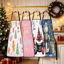 4pcs Christmas, Santa Claus, Bell, Snowflake, Reindeer, Christmas Tree, Snowman, Penguin, Gingerbread Man, Nutcracker, Christmas Animal Pattern Aprons, Suitable For Home Decor And Kitchen Use. Designed As Sleeveless Style, Perfect For Home Kitchen, Outdoor BBQ Cooking. This Printed Apron Is Unisex, Machine Washable And Reusable, Essential Kitchen Accessory, Top Choice For Christmas Gift. - Multicolor - View 6