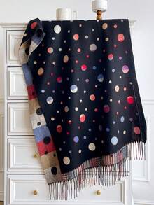 1pc Colorful Polka‑Dot Print Tasseled Thick Scarf 65*200cm, Polyester Faux Cashmere, Fall Winter Shawl For Travel Party Outing, Wear As Scarf Shawl - Multicolor - View 13