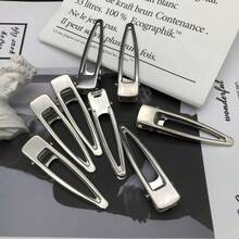 Japanese & Korean Sci-Fi Minimalist Alloy Hair Clip, Brushed Hollow Metal Alligator Hair Clip, Versatile Side Clip - Silver - View 1