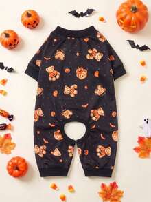 LUCKIE PAW 1pc Halloween Wizard Pumpkin Bear Ghost Funny Pattern Pet Pajamas, Physical Anti-Flea, Reduce Shedding, Insulated And Breathable, Suitable For Large And Small Dogs And Cats, Indoor And Outdoor - Orange - View 1