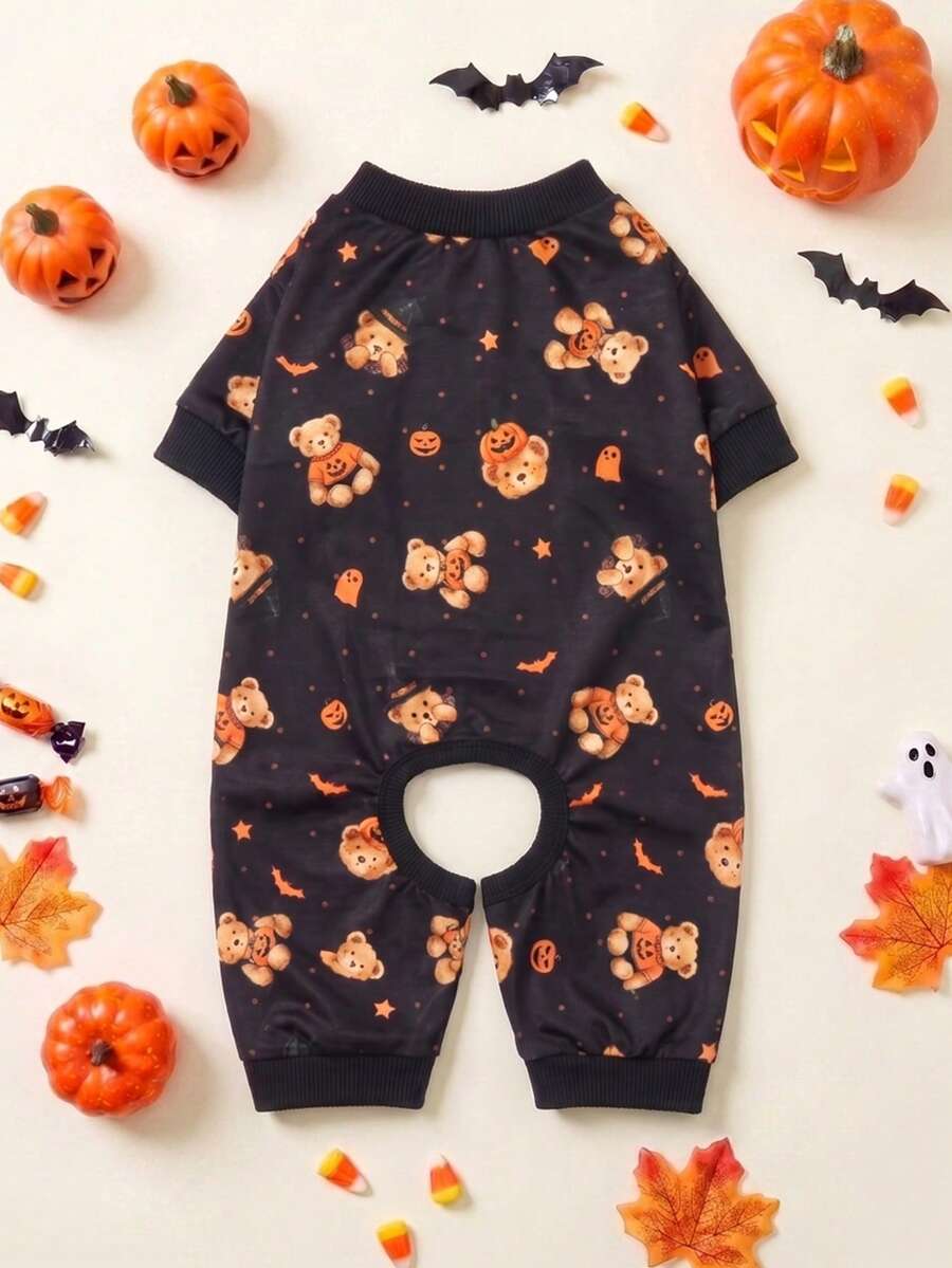 LUCKIE PAW 1pc Halloween Wizard Pumpkin Bear Ghost Funny Pattern Pet Pajamas, Physical Anti-Flea, Reduce Shedding, Insulated And Breathable, Suitable For Large And Small Dogs And Cats, Indoor And Outdoor - Orange - View 1