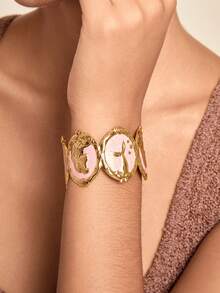 Altistry 1pc Summer Fashion Starfish & Seashell Dip-Dye Gold-Tone Stainless Steel 18K Gold Bangle Bracelet - Pink - View 1