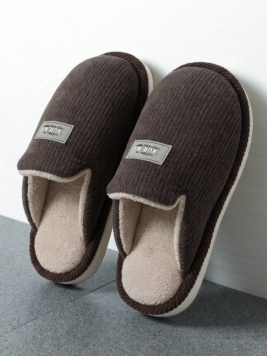 Men's Corduroy Striped Pattern Warm Thermal Lined Closed Toe House Slippers Winter