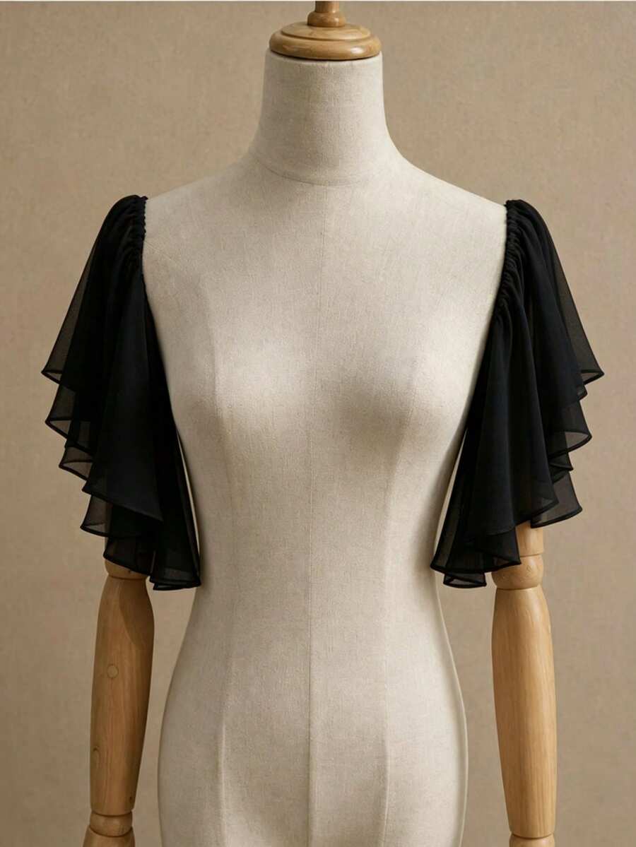 1pc Black Chiffon Petal Sleeve 2pcs Elastic Bridal Decorative Arm Warmers - Multicolor - View 1