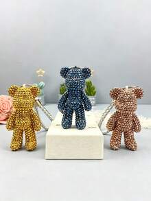 1pc DIY Rhinestone Bear Keychain Kit,Sparkly Bead Art Pendant With White Wrist Lanyard, Rhinestone Tray And Dotting Pen, Handmade Bag Charm Accessory For Craft Projects, Key Ring Decoration, Birthday Gift, Party Favor And Holiday Gift - Diamond DIY Kit - View 10