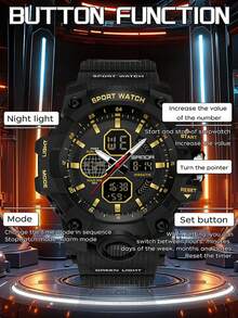 SANDA Men Outdoor Sport Watch, Dual Display Luminous Alarm Multi-Function Big Dial Military Tactical Digital Analog Wristwatch - One Size Fits All - View 6