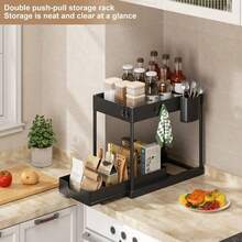 1pc Sink Organizer, Black/White, With Drawers, Suitable For Bathroom And Kitchen Cabinet Storage Baskets, Pull-Out Multi-Functional ABS Plastic Shelf, Home Organization Rack, Suitable For Small Spaces. - Multicolor - View 6
