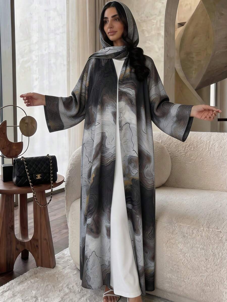 Jubah Panjang Berbentuk Gradien dengan Bukaan Depan, Lengan Panjang Longgar, Kimono Cardigan Konservatif, Pakaian Muslim Islami Sehari-hari - MultiWarna - View 1