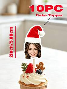 Personalized Photo Cupcake Toppers With Santa Hat, Customized Face Cake Toppers, Fun Christmas Cupcake Decorations, Suitable For Christmas Parties, Cakes, Muffins, Donuts, Home Celebrations And Christmas Gifts - Christmas Edition - View 18