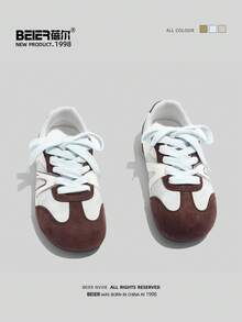 BEIER 1 Pair Contrast Color Vintage PU Leather Lace-Up Casual Shoes, Flat Sole, Suitable For All Seasons And Vacation - Blue - View 2