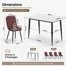 Dining Table And Chairs Set Of 4, 120cm Marble Effect Dining Table With 4 Faux Leather High Back Dining Chairs, Modern Dining Table Set For Dining Room Kitchen - White Table + Brown PU Chair - View 2