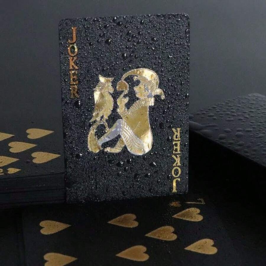 1 Set Waterproof Flexible Playing Cards With Box, Exquisite Design, Ideal For Parties, Games, Gifts And Celebrations. Black Card Face; Great Gift. - Black Rose - View 1