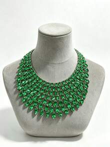 Cuier 1pc Women's Luxurious Crystal Gemstone Statement Necklace, Suitable For Party And Wedding Wear, Sparkling Rhinestone Choker - Handmade Necklace - View 10