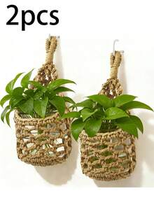 1/2pcs Handmade Crochet Kitchen Hanging Fruit & Vegetable Bird Nest Rope Woven Storage Basket, Wall-Mounted Shelf Basket, Handmade Crochet Kitchen Mesh Bag, Fruit & Vegetable/Bird Nest Shaped Cotton Rope Storage Net Bag - Multi-color - View 9