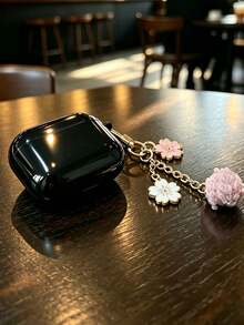 Solid Color Earphone Case + Flower Pendant Compatible With Apple Pro/Pro2/3rd Gen/1st Gen/2nd Gen/4th Gen/Pro3 Bluetooth Earphone Charging Case Protective Shell - Black - View 4