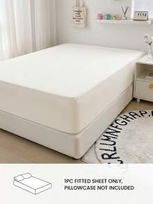 HONEYMOON 1pc Soft Comfortable Solid Color Fitted Sheet, Bed Cover Protector, Lightweight Breathable, 14 Inch/35 Cm Deep Pocket - Hypoallergenic, Machine Washable, Fits All Bed Sizes, Suitable For Dorms And Guest Rooms (Pillowcase Not Included), Back To School Dorm Essentials, Bedding, Beige - Beige - View 2