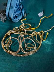 1pc Light Romantic Elegant Rhinestone Chain Tassel Bridal Headband Hair Accessory For Women, Wedding Party Daily Wear - Gold - View 3