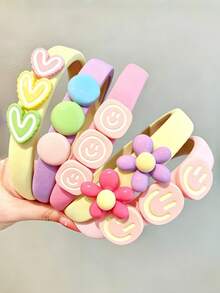 5 Packs Cute Macaron Color Heart Flower Decorative Headbands, Soft Fabric Non-Slip Hairbands For Women - Multicolor - View 4