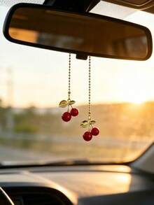 1pc Gold Leaf Cherry Pendant Car Rearview Mirror Hanging Decoration, Car Interior Decor, Car Accessory - A - View 2