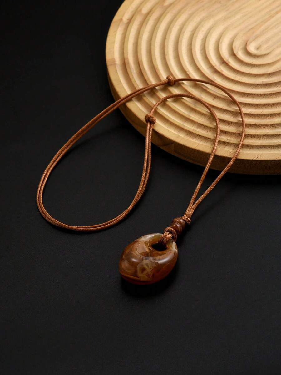 1pc Vintage Water Drop Acrylic Pendant PU Necklace For Women, Suitable For Daily Wear - Multicolor - View 1