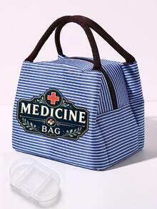 Vintage Medicine Bag, Striped Tote Lunch Bag, Women's Tote Bag, Travel Essential Storage Bag And Laptop Storage Bag, Zippered Toiletry Bag, Portable Work Travel And Home Organization Bag, Large Capacity Striped Storage Bag, Vintage MEDICINE BAG Pattern Decoration, Portable Makeup Bag Suitable For Medical Personnel And Office Workers, Multi-Functional Travel Business Trip Bag For Daily Use, Halloween Gift, Women's Birthday Gift - Multicolor - View 19