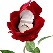 Flocked Rose Shaped Ring Box, Rose Earring Box, Suitable For Valentine's Day Gift, Engagement, Anniversary, Wedding And Special Occasions, Wedding Decoration Jewelry Box, All Season Use, Suitable For Christmas - Multicolor - View 1