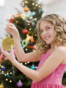 12PCS/6PCS Christmas Red & Gold Glitter Shiny Christmas Ball Hanging Ornaments, Christmas Tree Decor, Holiday Home Party Garland Accessories - Multicolor - View 2