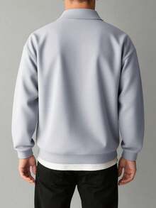 Men's Lightweight Quarter Zip Pullover, Casual Relaxed Fit Sweatshirt For Spring And Autumn - Light Grey - View 3