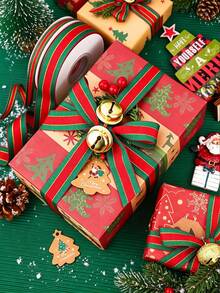 Christmas Plaid Ribbon 25 Yards/Roll Gold Edge Double-Sided Woven Plaid Ribbon Suitable For Christmas Crafts Gift Wrapping Christmas Decoration Handmade Ribbon Fabric - Multicolor - View 5