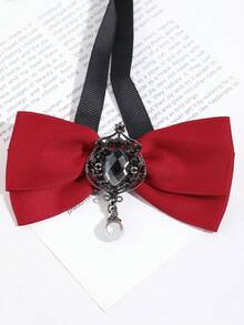 1pc Court Style Bowknot With Rhinestone, Gemstone And Pearl Pendant, JK Shirt Decoration - Multicolor - View 7