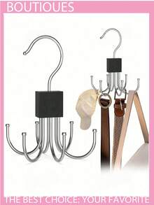 2 Pieces Baseball Cap Hanger Set, Belt Storage Hanger, Clothing Storage Hanger, Multifunctional Clothing And Hat Storage Hooks, Features 6 Adjustable Hooks, Ideal For Wardrobe Storage And Display - Black - View 2