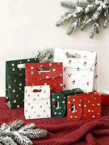 Christmas Handheld Gift Bags, Snowman, Reindeer And Tree Pattern Design - Red, White, Green Holiday Party Gift Bags, Suitable For Christmas, Thanksgiving, Birthday, Wedding And Other Holiday Party Gift Bags - Multicolor - View 7
