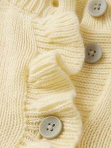 Autumn New Women's Korean Sweet Style Ruffle Trim Yellow Long Sleeve Knit Cardigan, Cute Casual Daily Sweater Jacket For Back To School And Commuting - Yellow - View 7